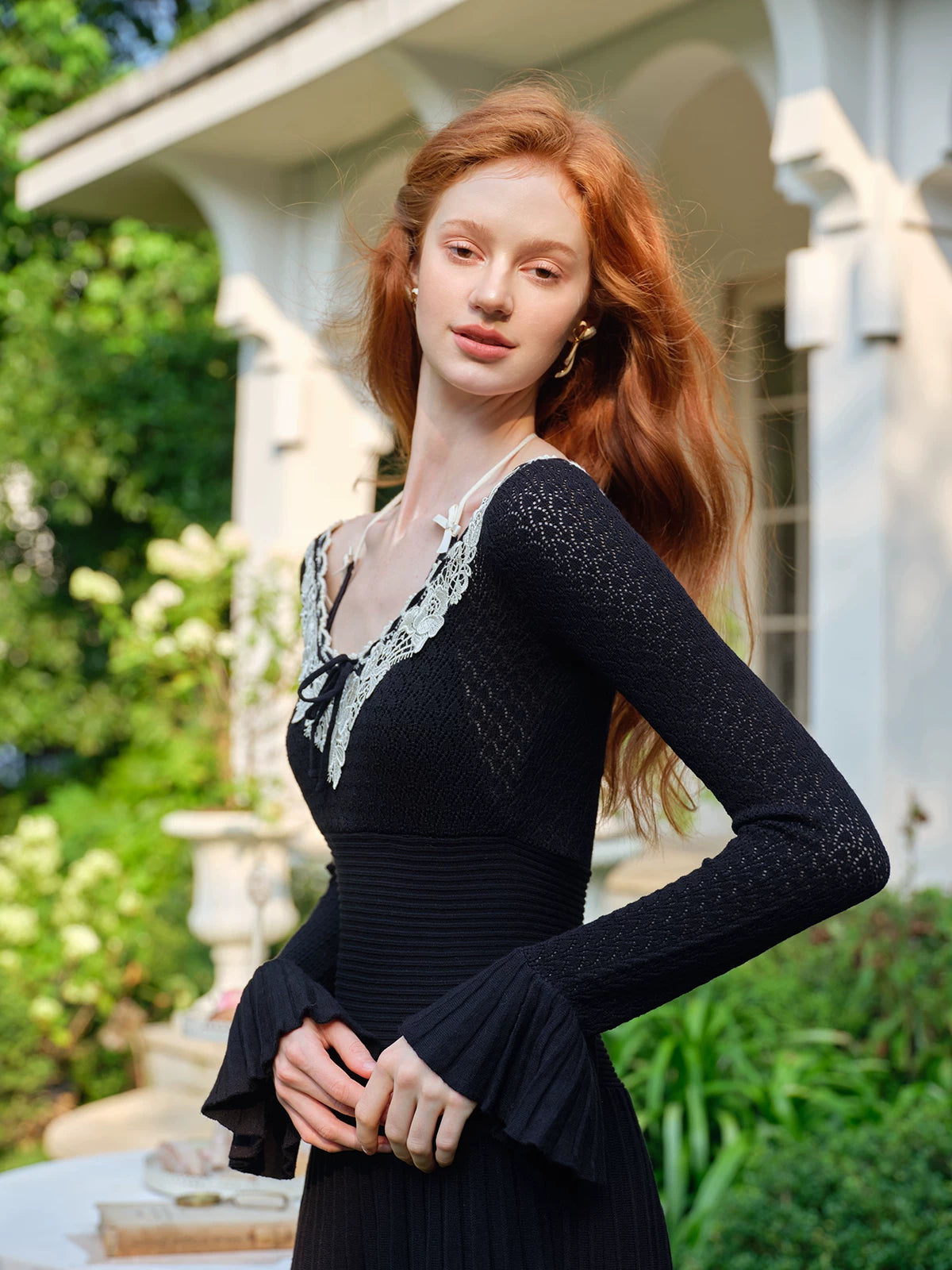 Floral Symphony Faux-Layer Knit Dress