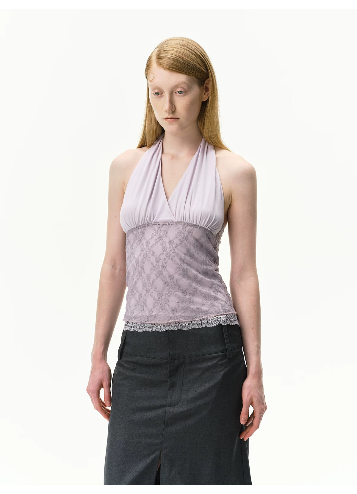 Lyocell Lace Panel Halter Top