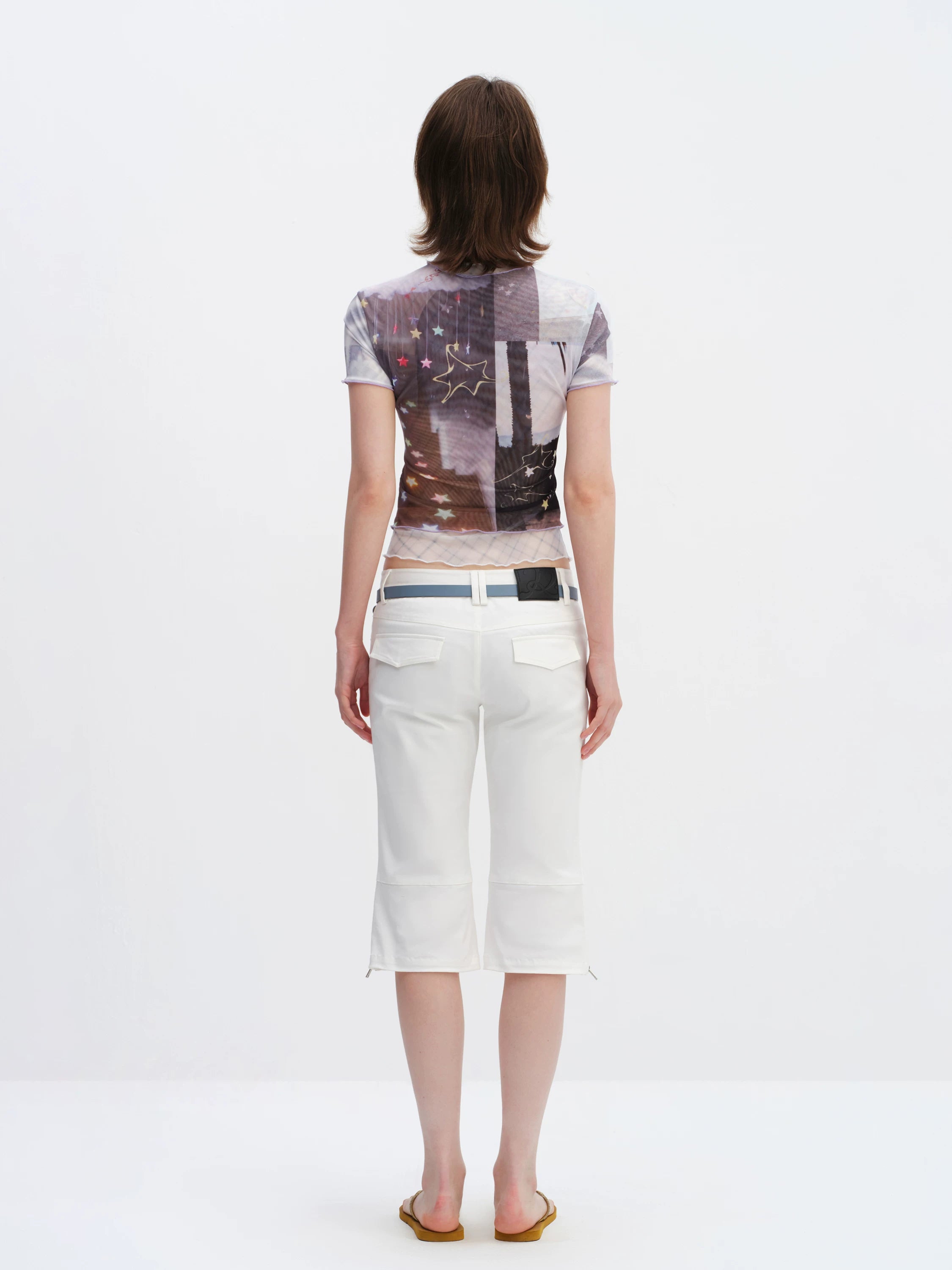 Magic Fountain Sheer Mesh Layered Slim-Fit T-Shirt