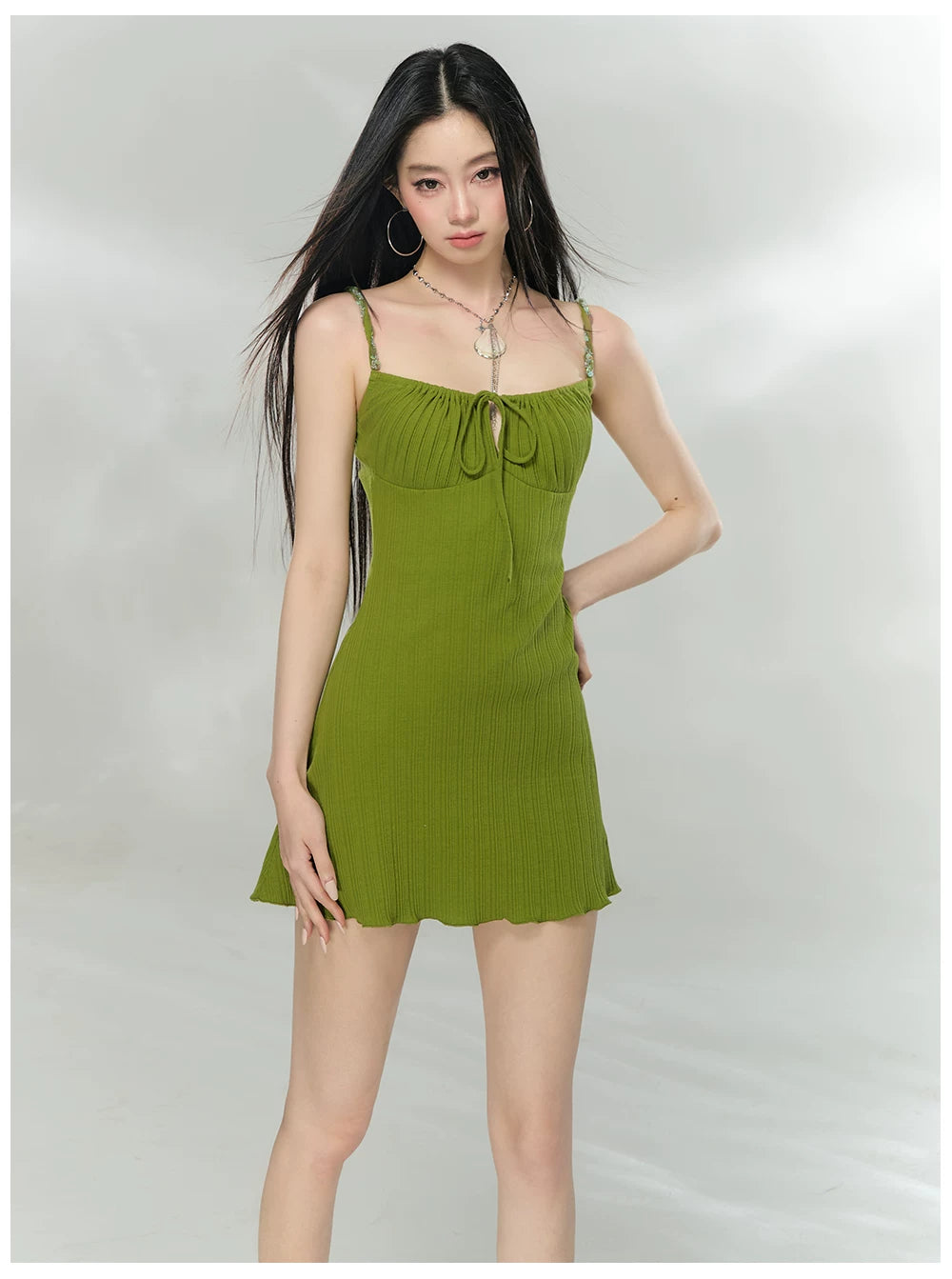 Avocado Green Slim-Fit Midi Slip Dress