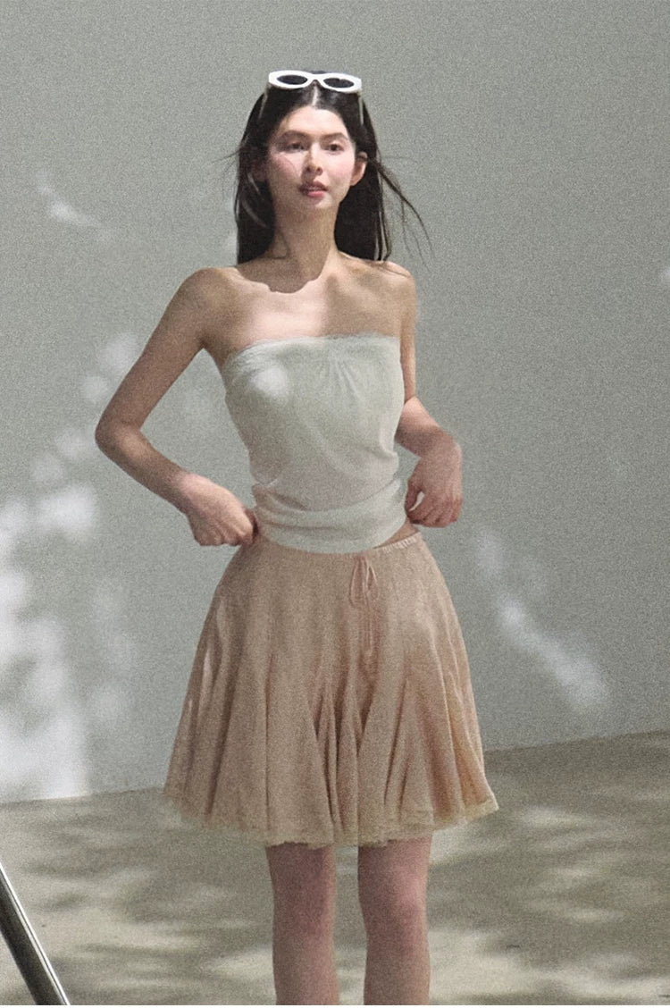 Lyocell Linen A-Line Lace-Trim Mini Skirt