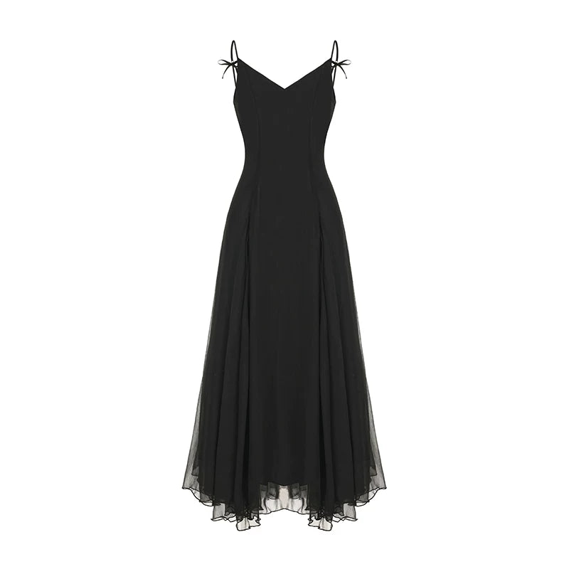 Sheer Bow-Detail Draped Maxi Dress