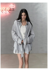 Shiny Rhinestone Striped Lace Patchwork Shirt & Skirt - CHINASQUAD