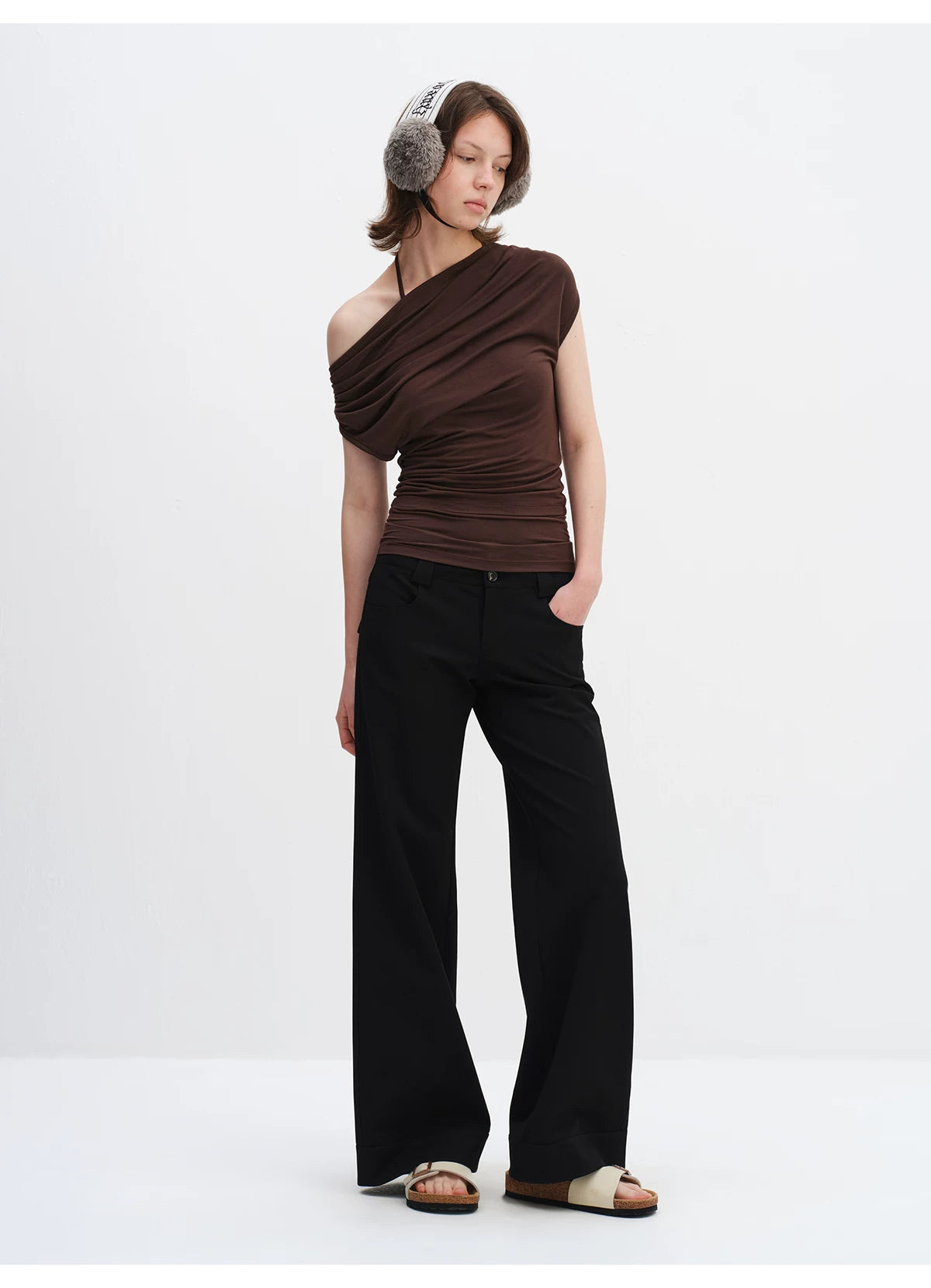 Layered Modal Off-Shoulder Draped T-Shirt