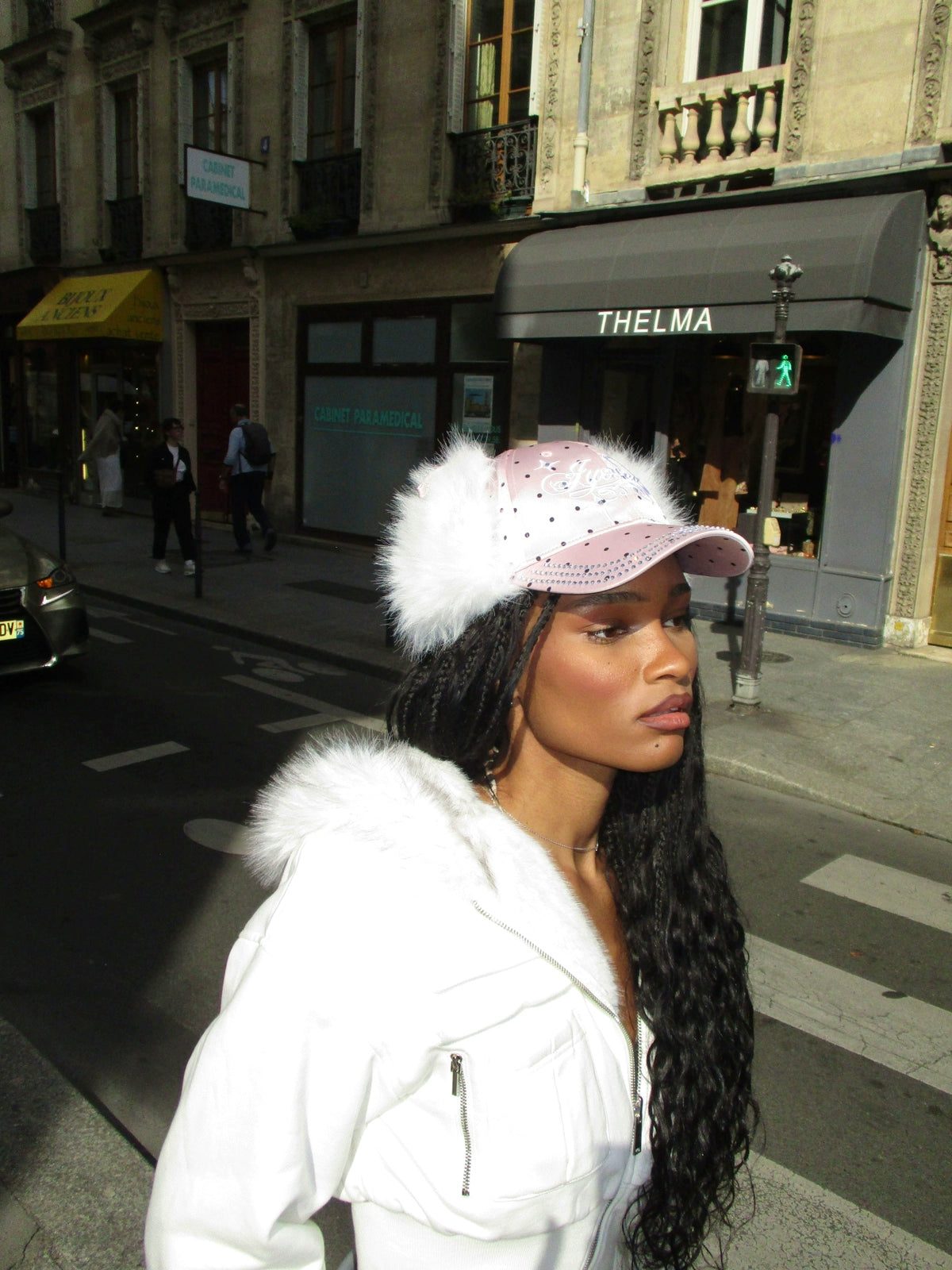 Rhinestone Ear-Flap Furry Baseball Cap