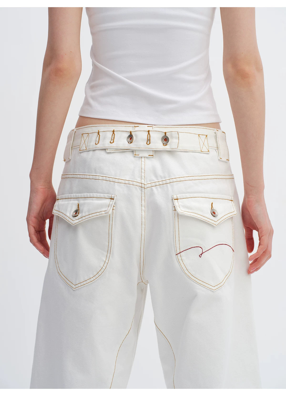 White Relaxed Fit 3D Cut Wide-Leg Denim Jeans