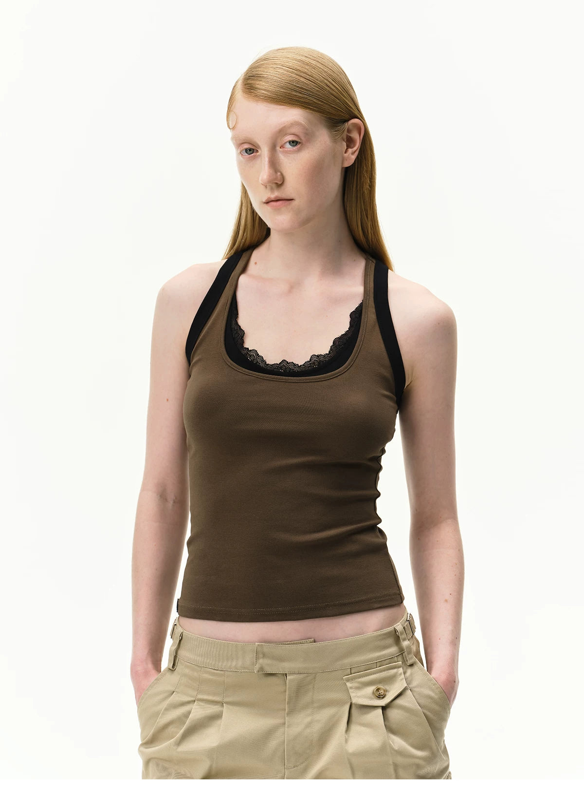 Layered Lace Trim Racerback Tank Top
