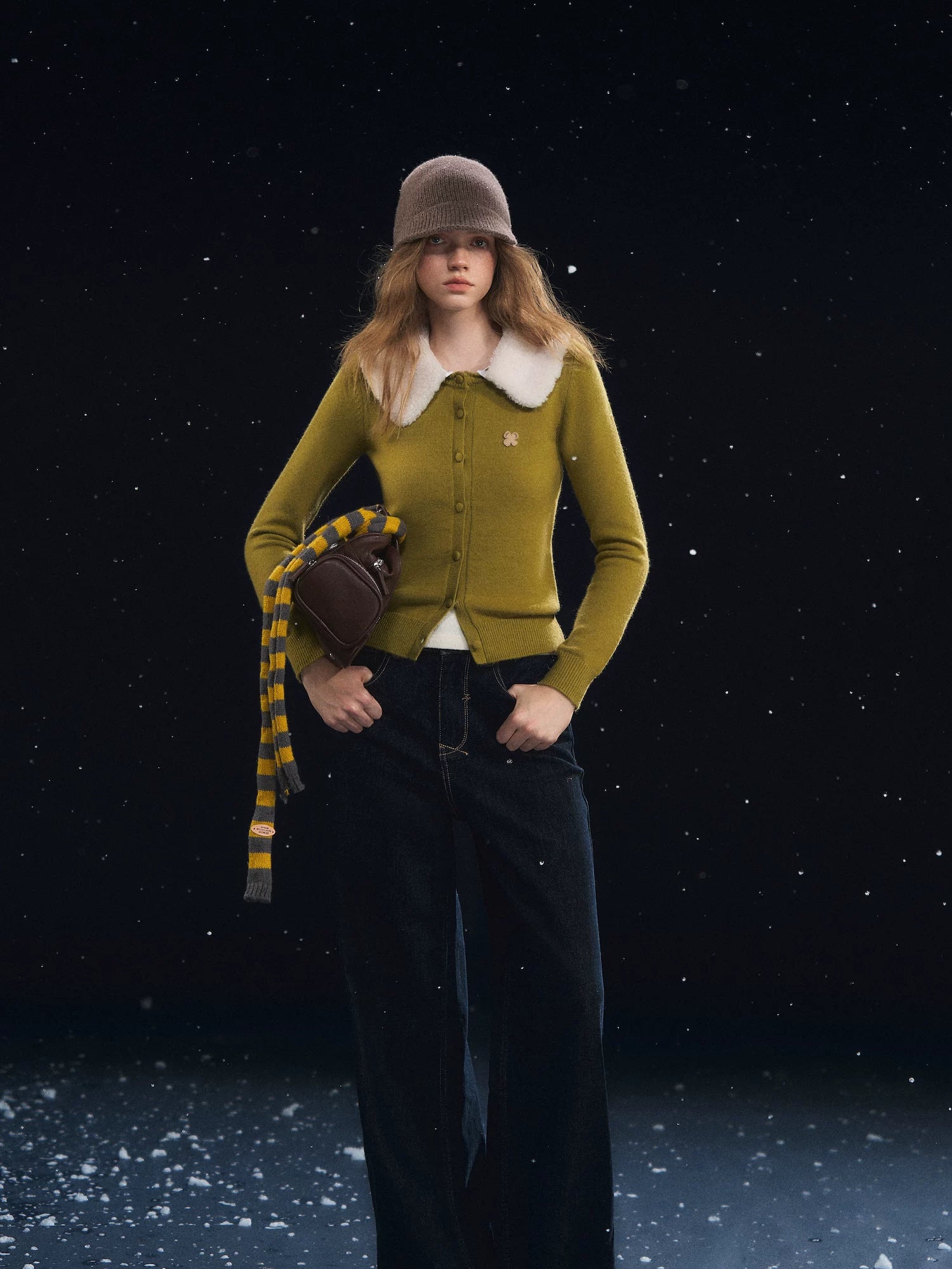 Fur Collar Soft-Touch Plush Cardigan