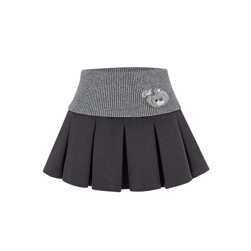 Knit Foldover Pleated Mini Skirt