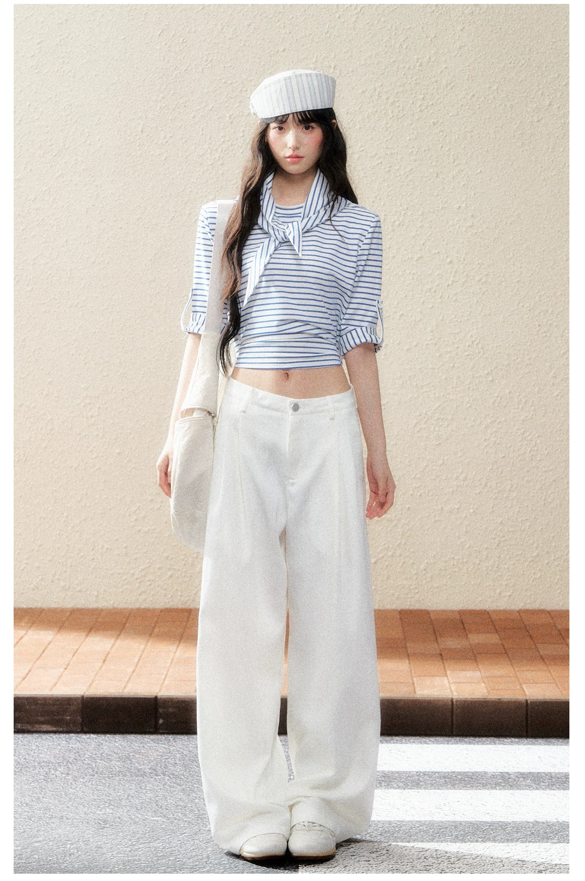 Dual-Tone Striped Knit Cropped T-Shirt - CHINASQUAD