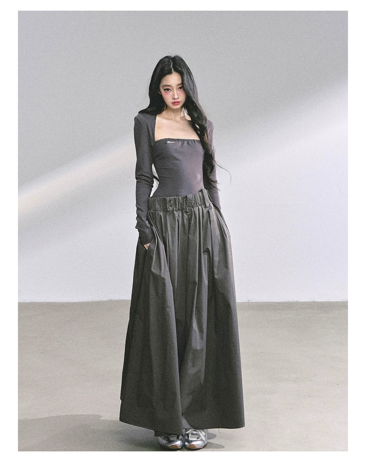 French Relaxed Long Sleeve Maxi Dress