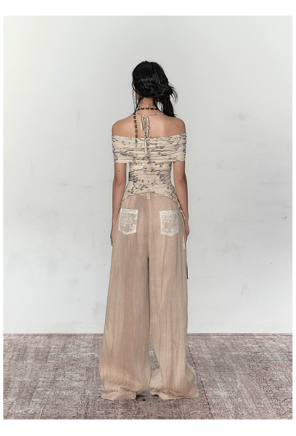 Gray Mesh Irregular Off-Shoulder Top - CHINASQUAD