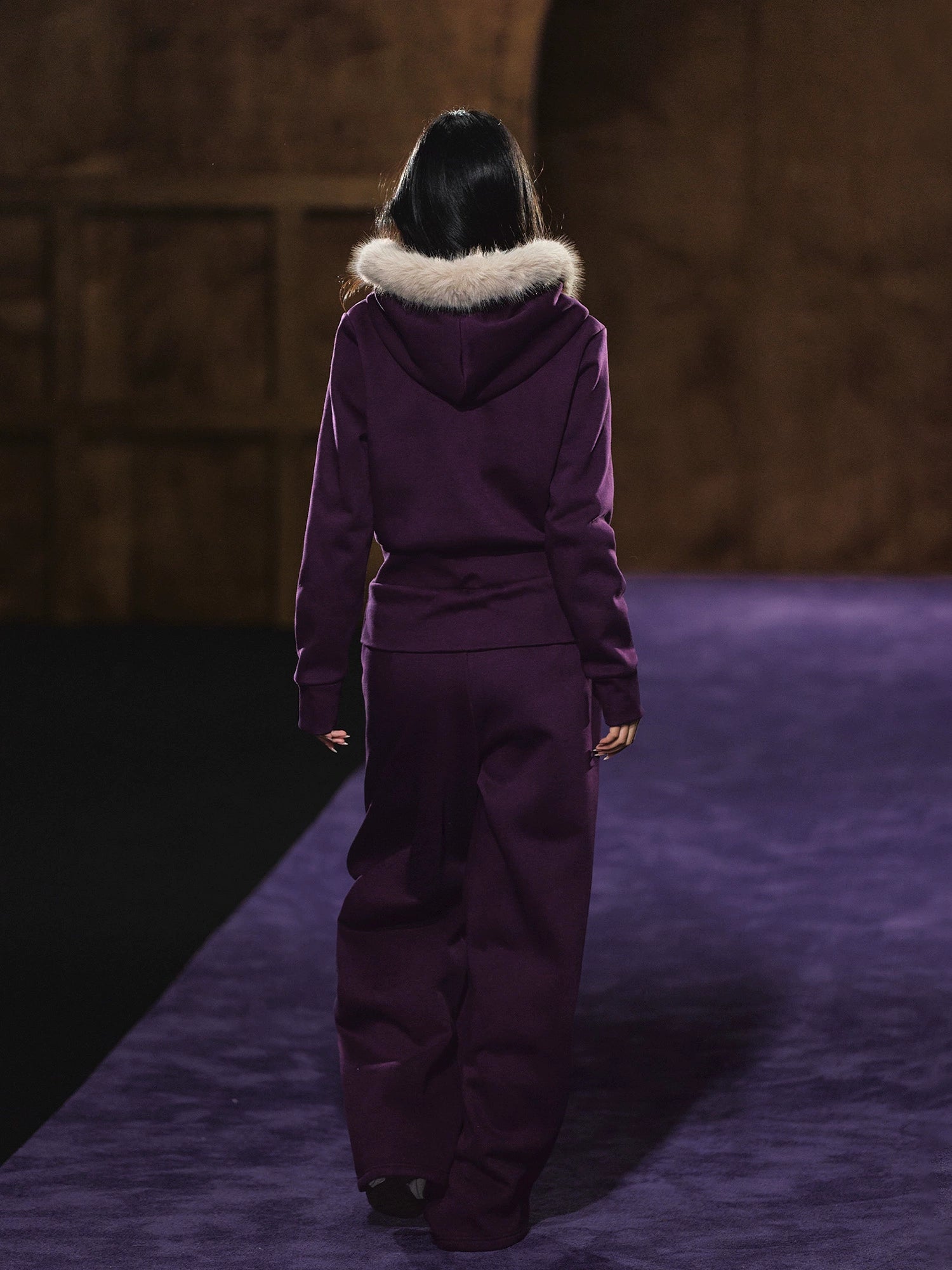 Faux Fur Hooded Cropped Hoodie & Jogger Set