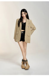 Black & Khaki Suit Collar Bow-tie Blazer - CHINASQUAD