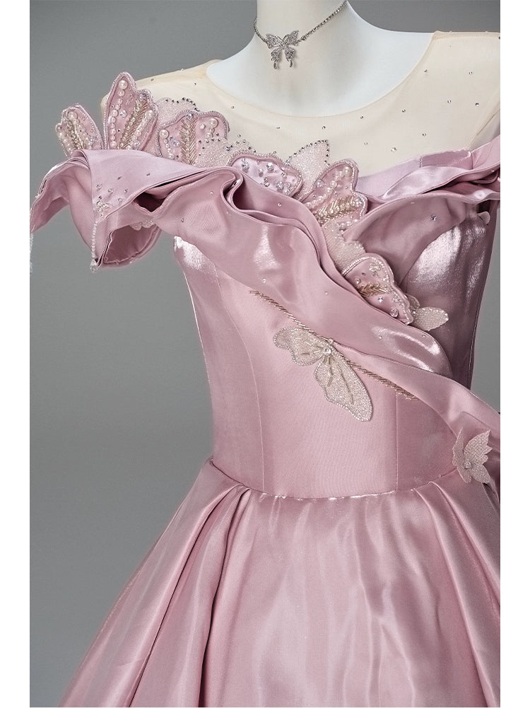 Peachcore Satin Bloom Couture Gown