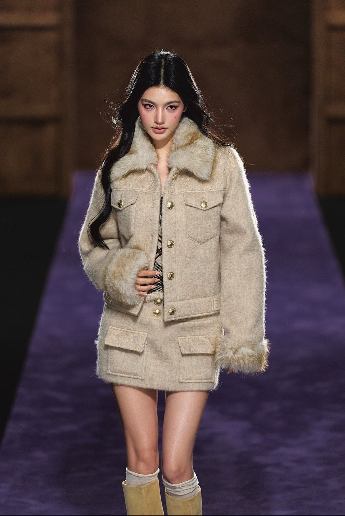 Wool-Blend Textured Check Jacket & Skirt Set