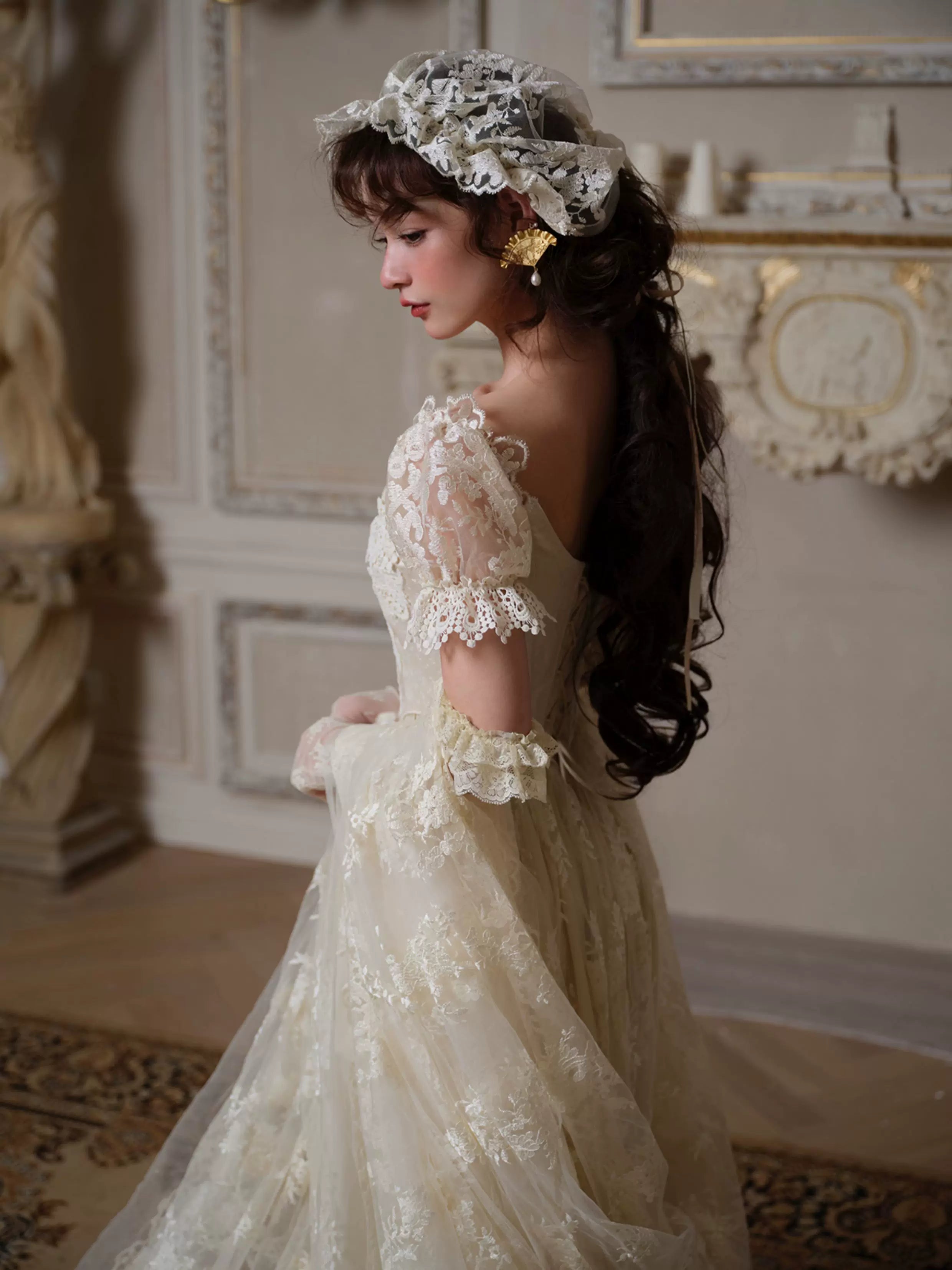 Candlelit Tears Antique Lace Corset Wedding Dress