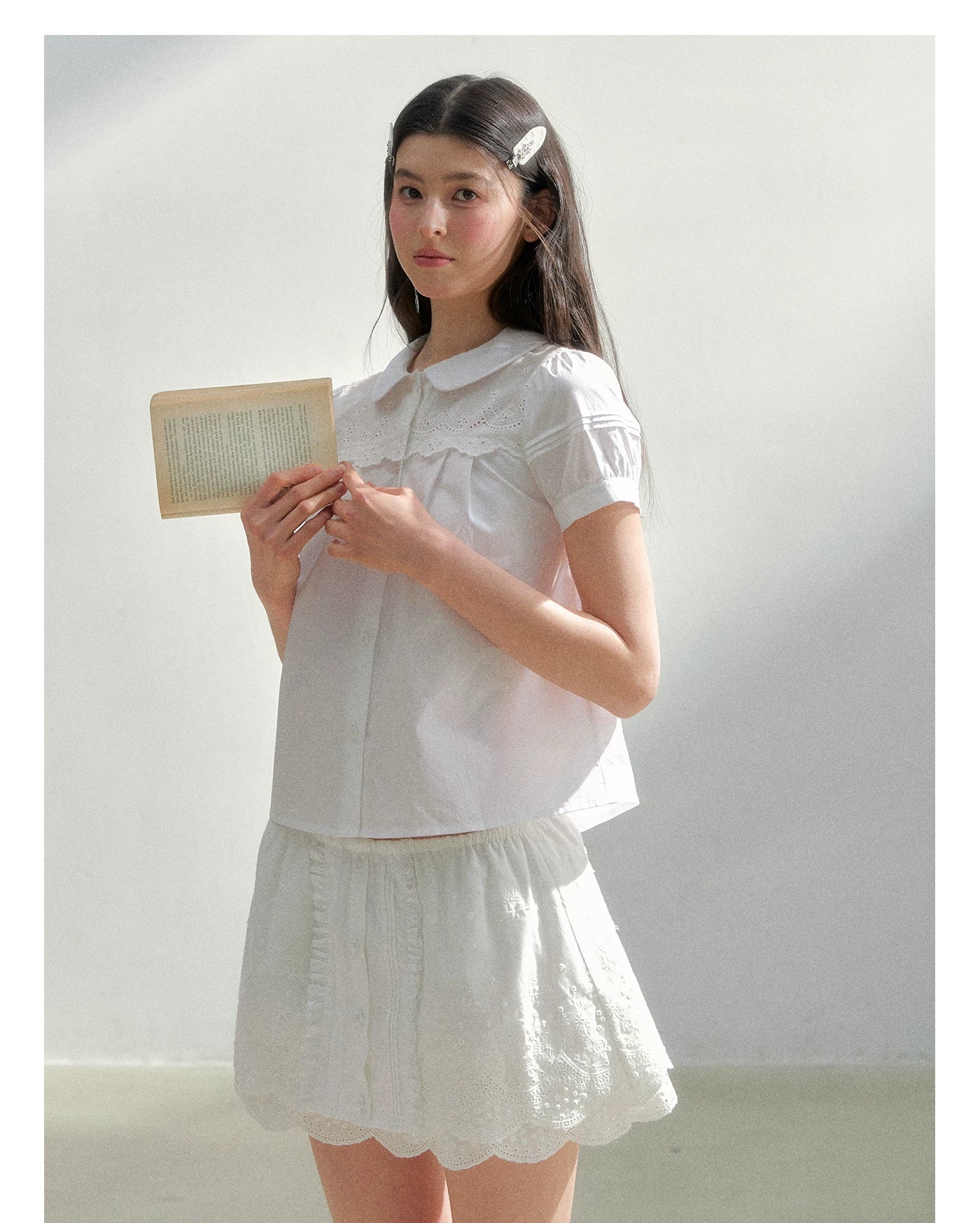 Vintage Embroidered Cotton Shirt & Skirt Set