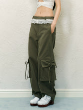 Color Block Large Pocket Lace Work Pants - CHINASQUAD