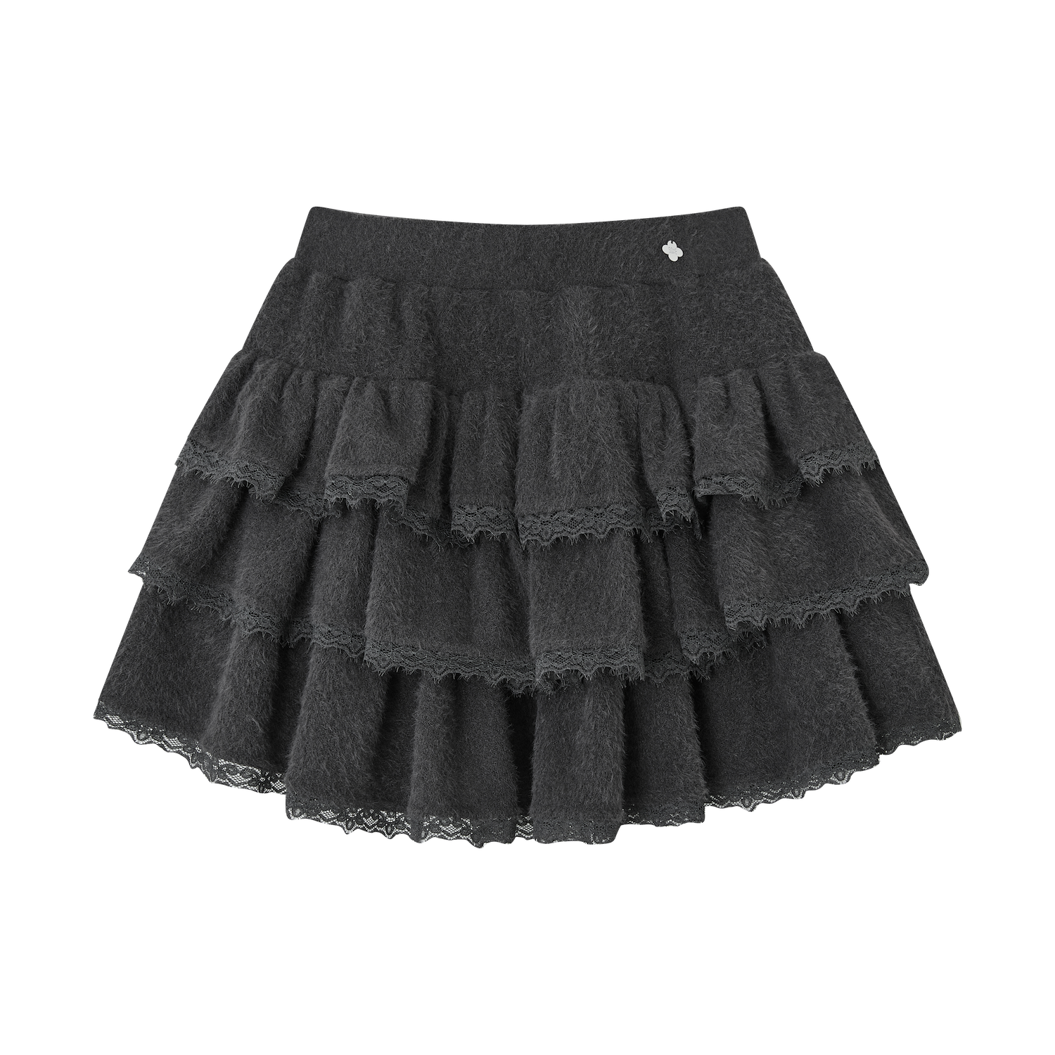 Lace-Panel Velvety Tiered Skirt