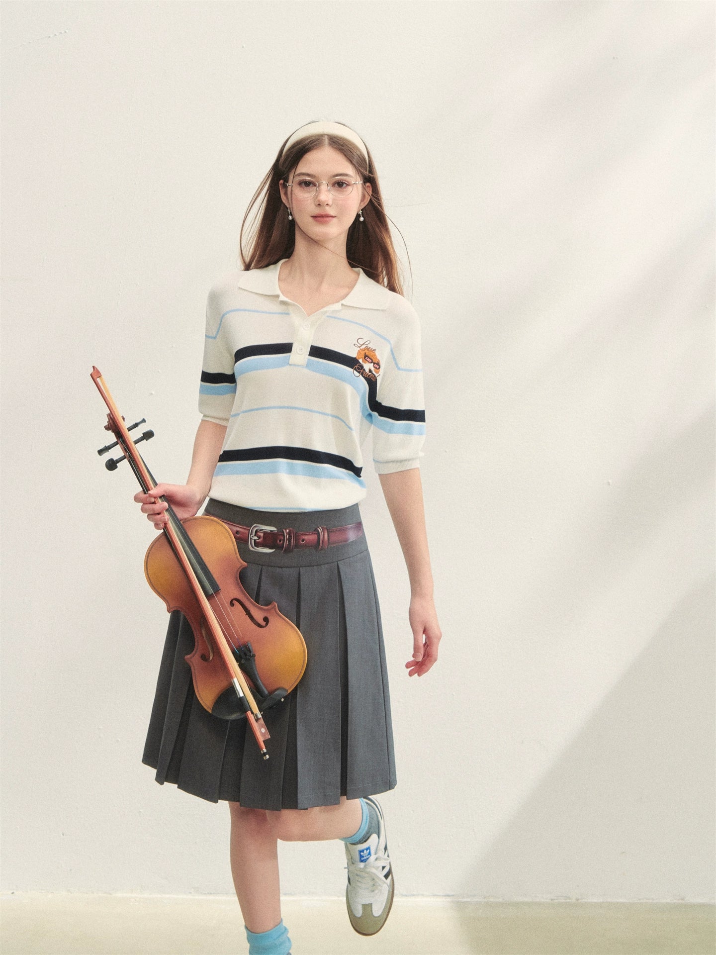 Embroidered Striped Knitted Short-sleeve Polo Shirt - CHINASQUAD