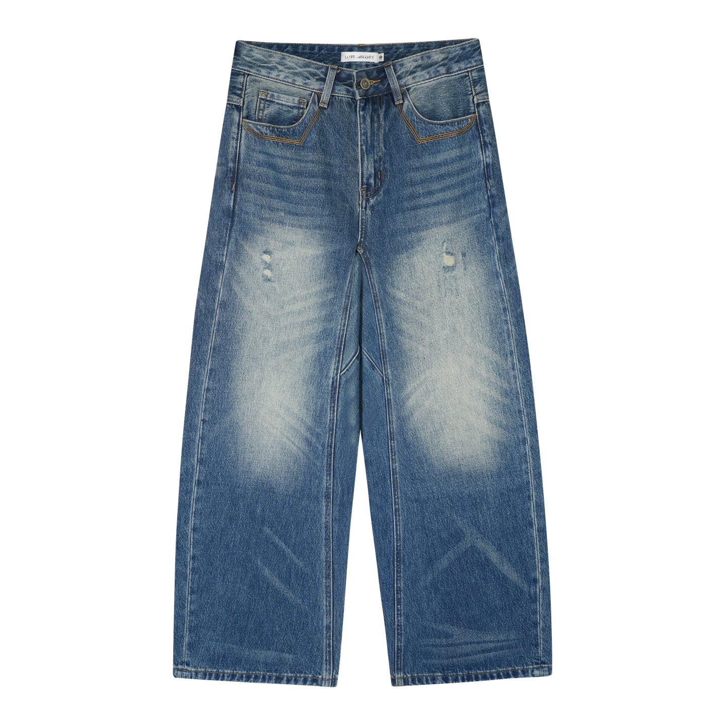 Vintage Washed Distressed Wide-Leg Jeans