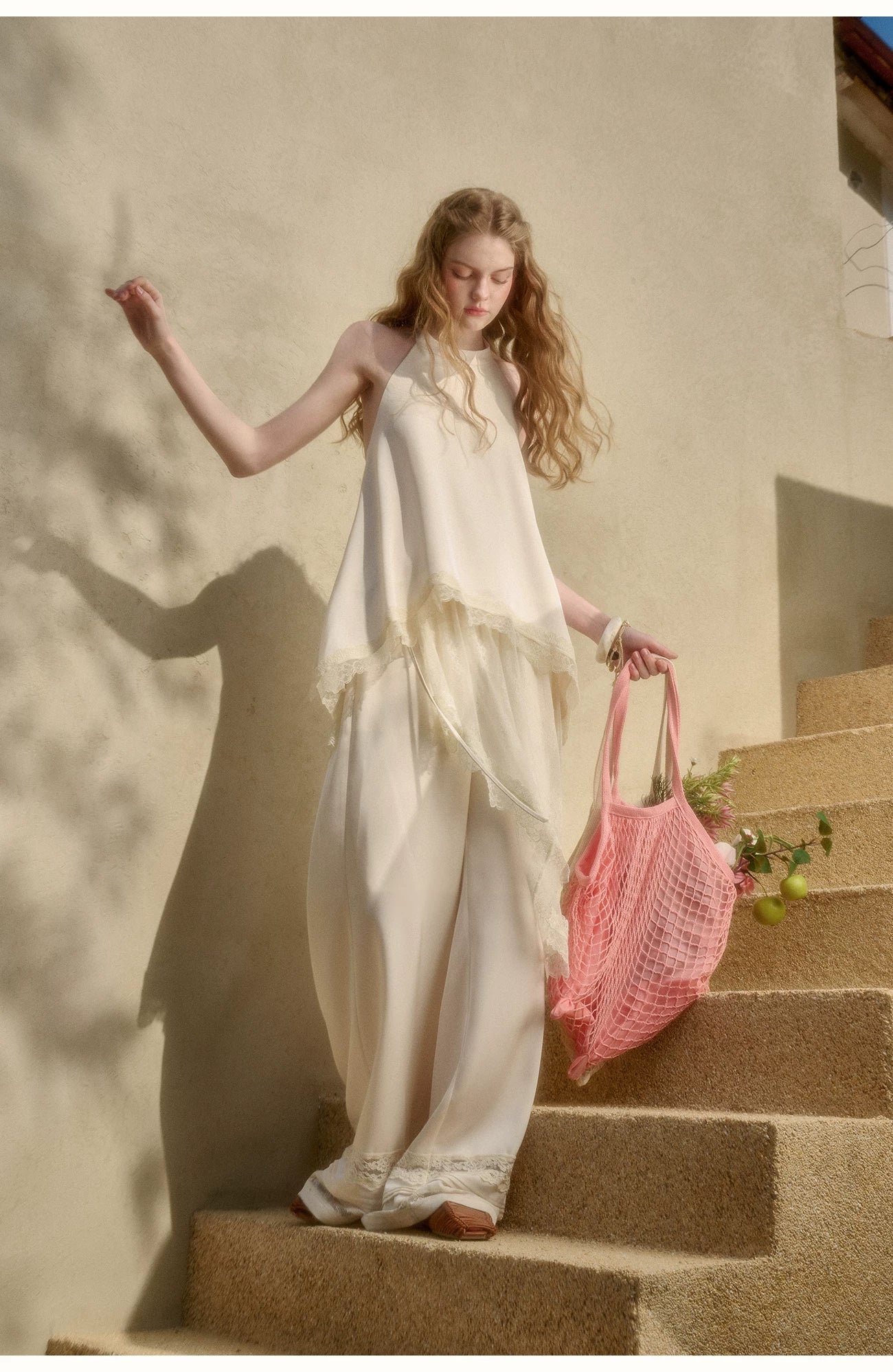 Pearl Gold Satin Lace Three-Piece Set