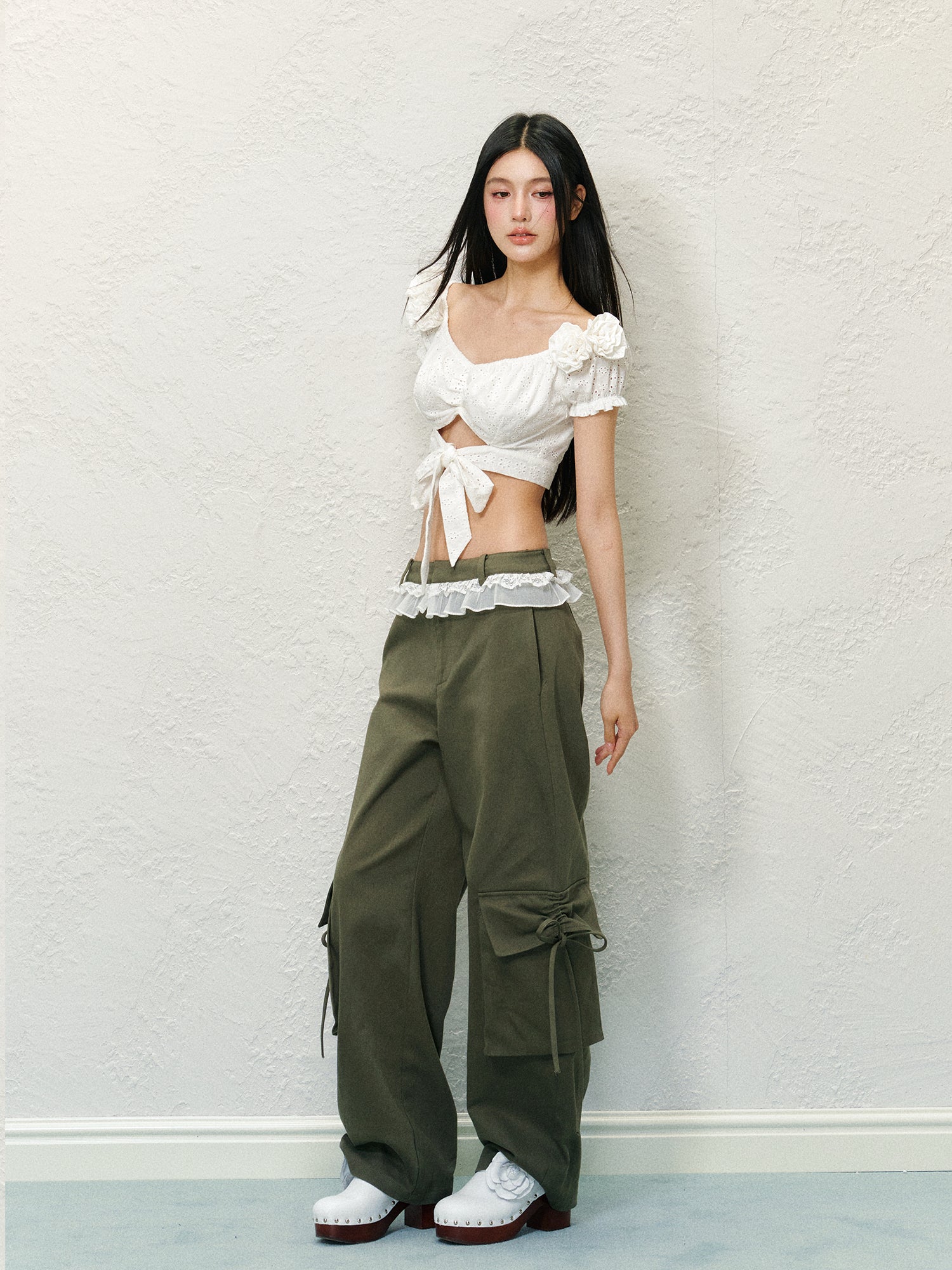 White 3D Flower Hollow Out Top - CHINASQUAD