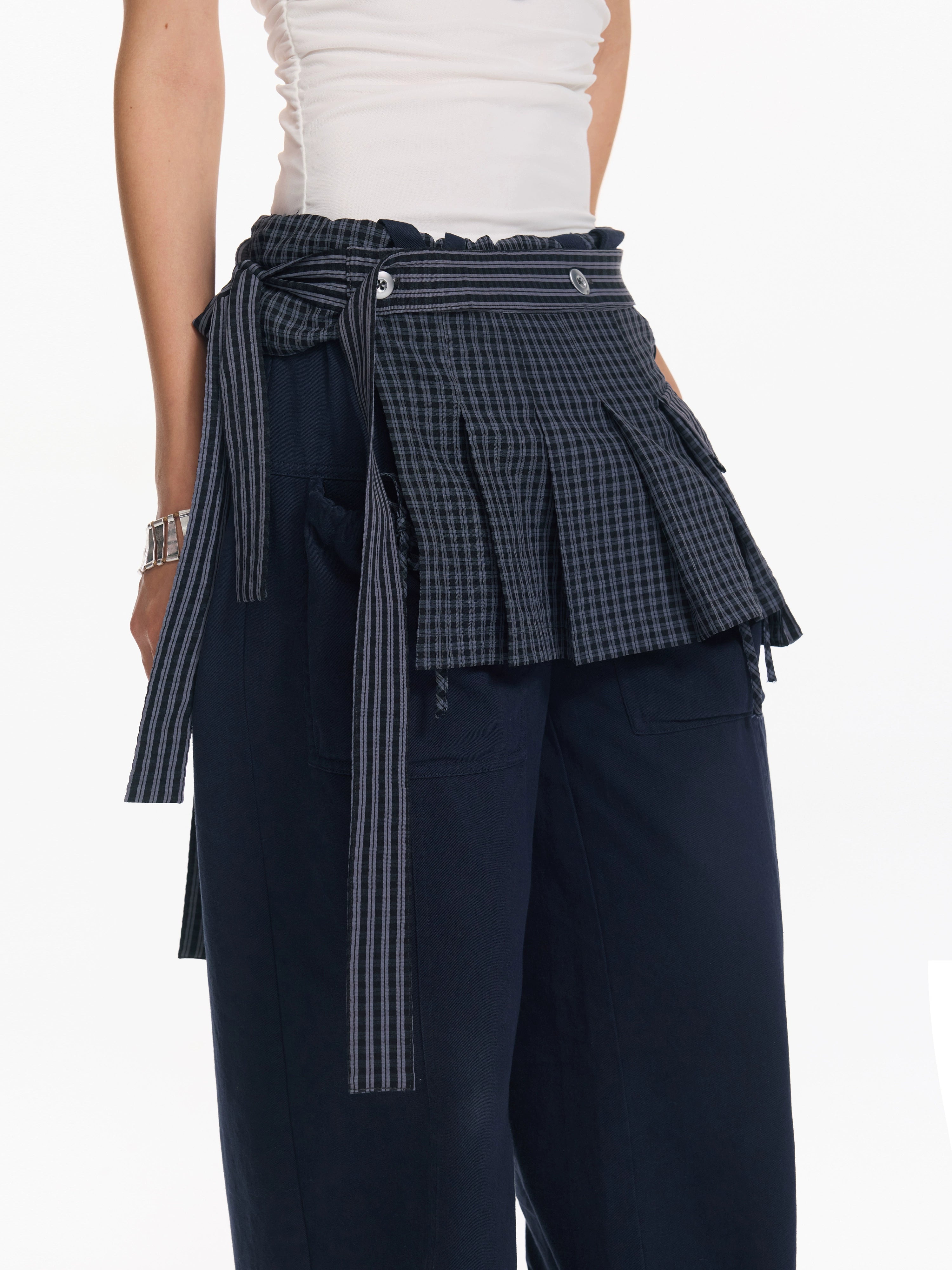 Plaid Overlay Tie Skirt