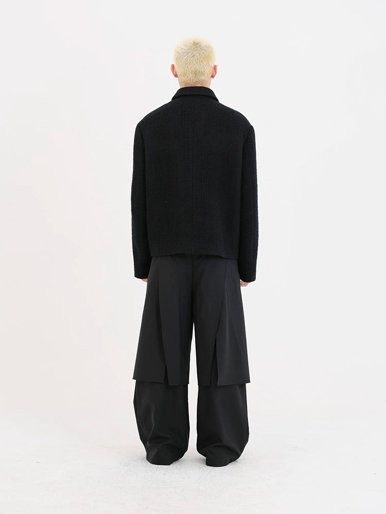 Black & Red-Brown Wool Collar Jacket - CHINASQUAD