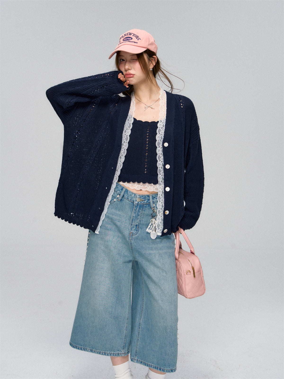 Lace-Trimmed Knit Cardigan - CHINASQUAD