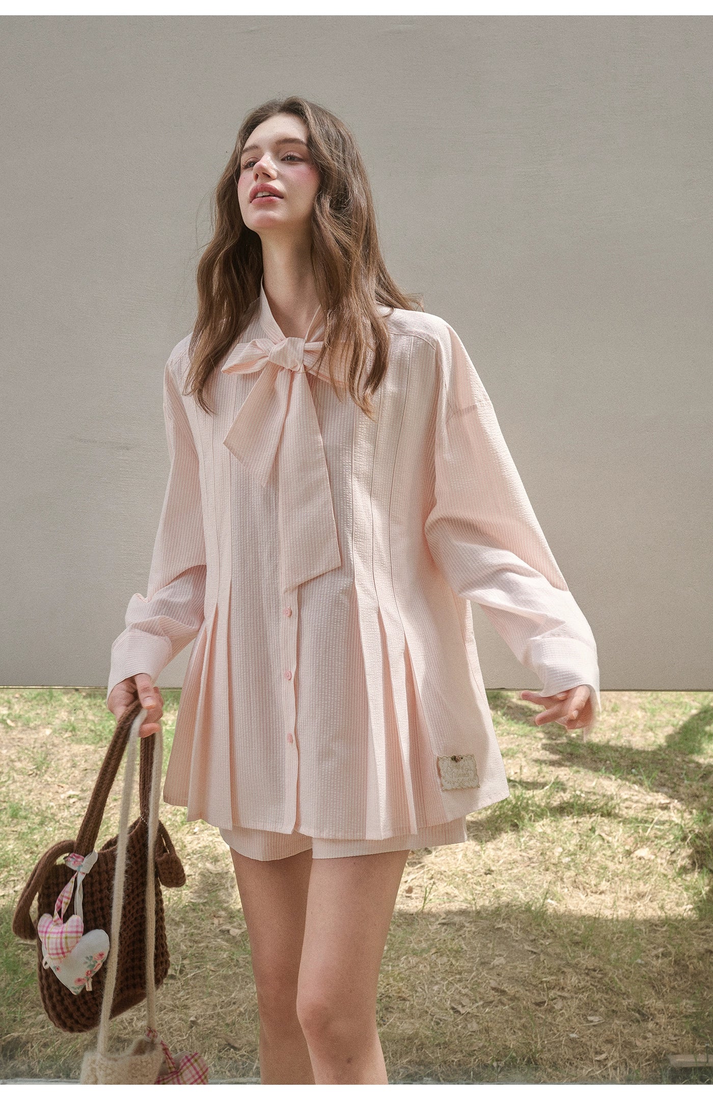 "Perfume Memoir" Tencel Cotton Bow Blouse Set