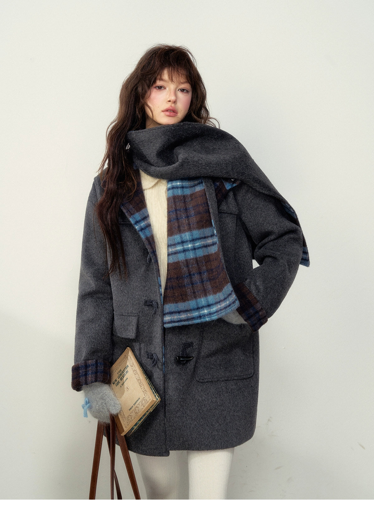 Pink Plaid Horn-buttoned Coat Sunset Park
