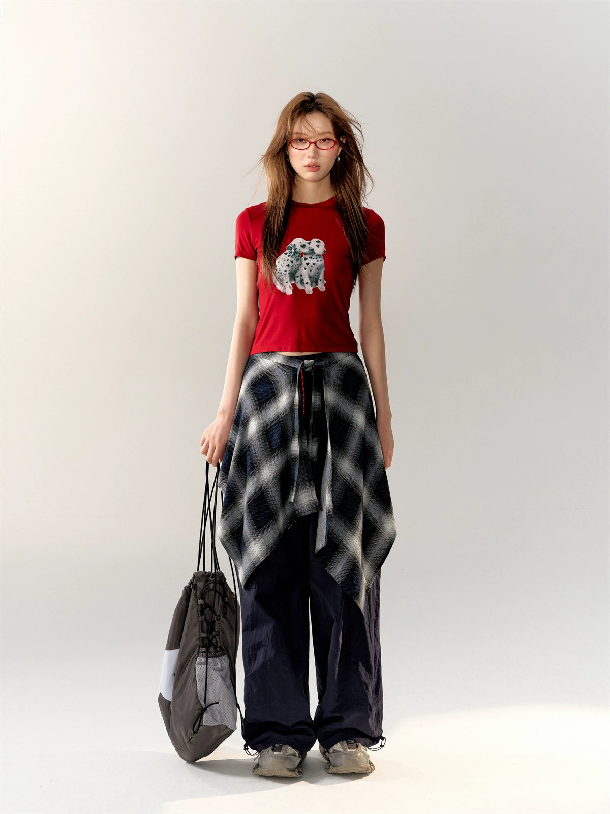 Vintage Color Block Plaid Skirt