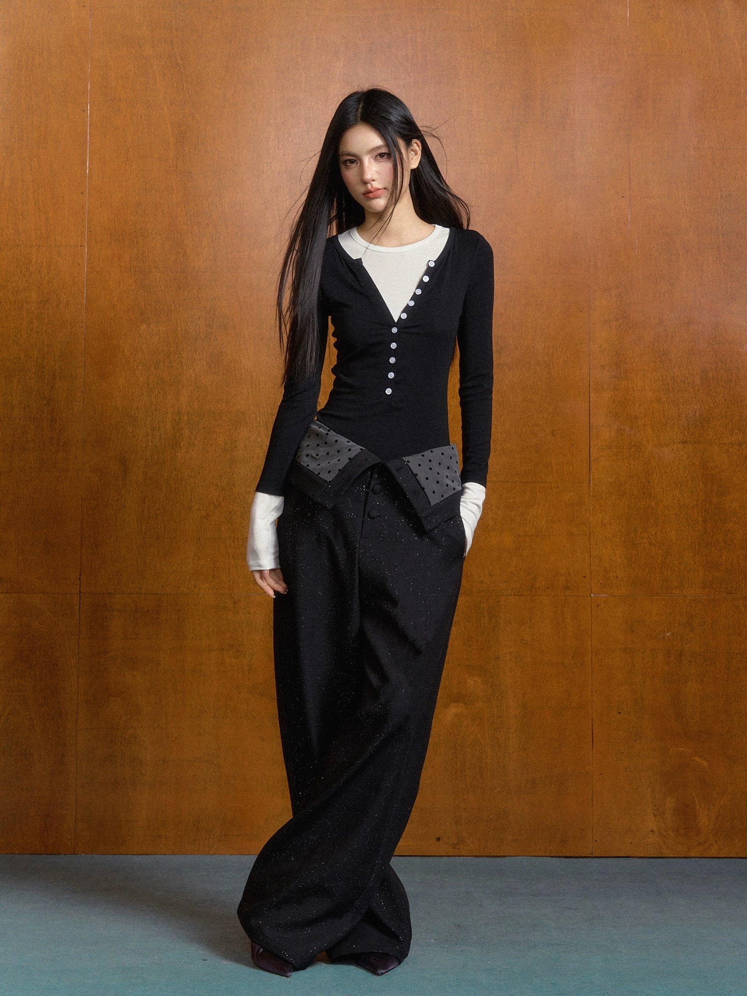 Polka Dot Contrast High-waist Suit Pants - CHINASQUAD