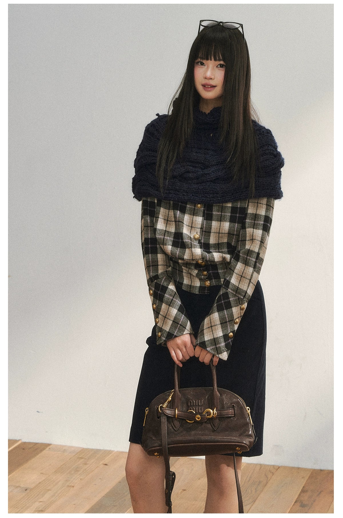 Two-Tone Knitted Fuzzy Pullover Shawl