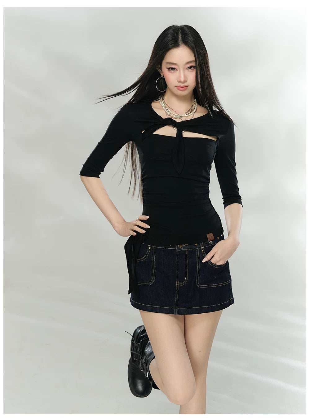 Vintage Studded Waist Denim Mini Skirt