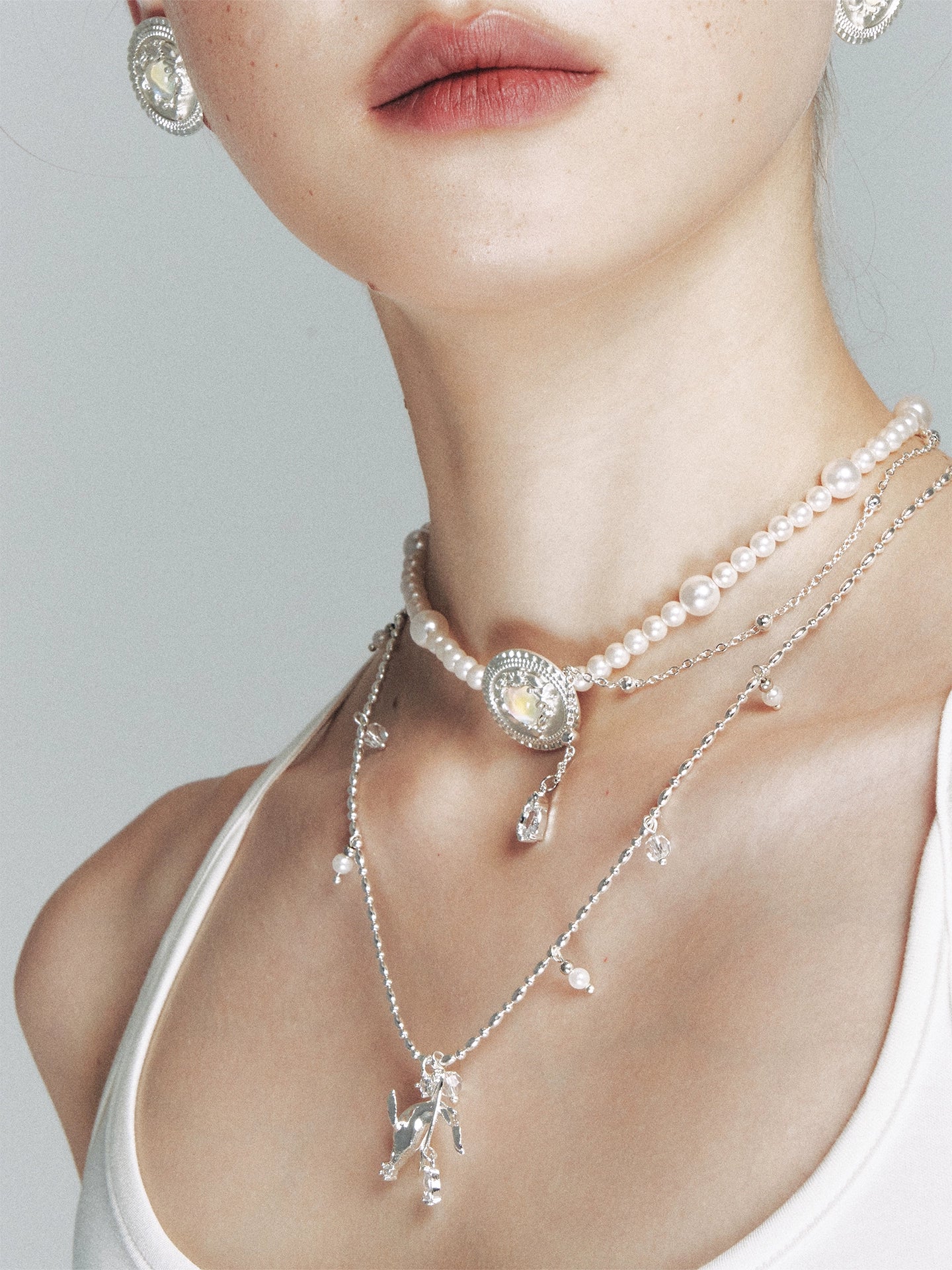 Silver Opal Heart & Pearl Necklace