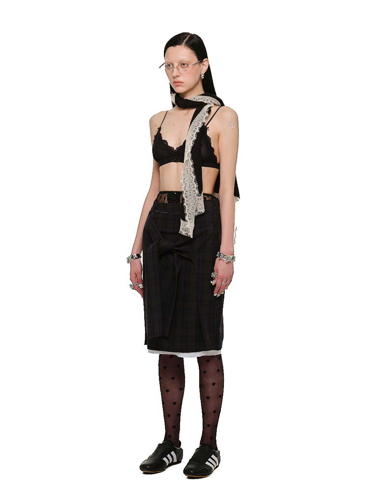 Contrast Plaid Knot Wrap Skirt - CHINASQUAD