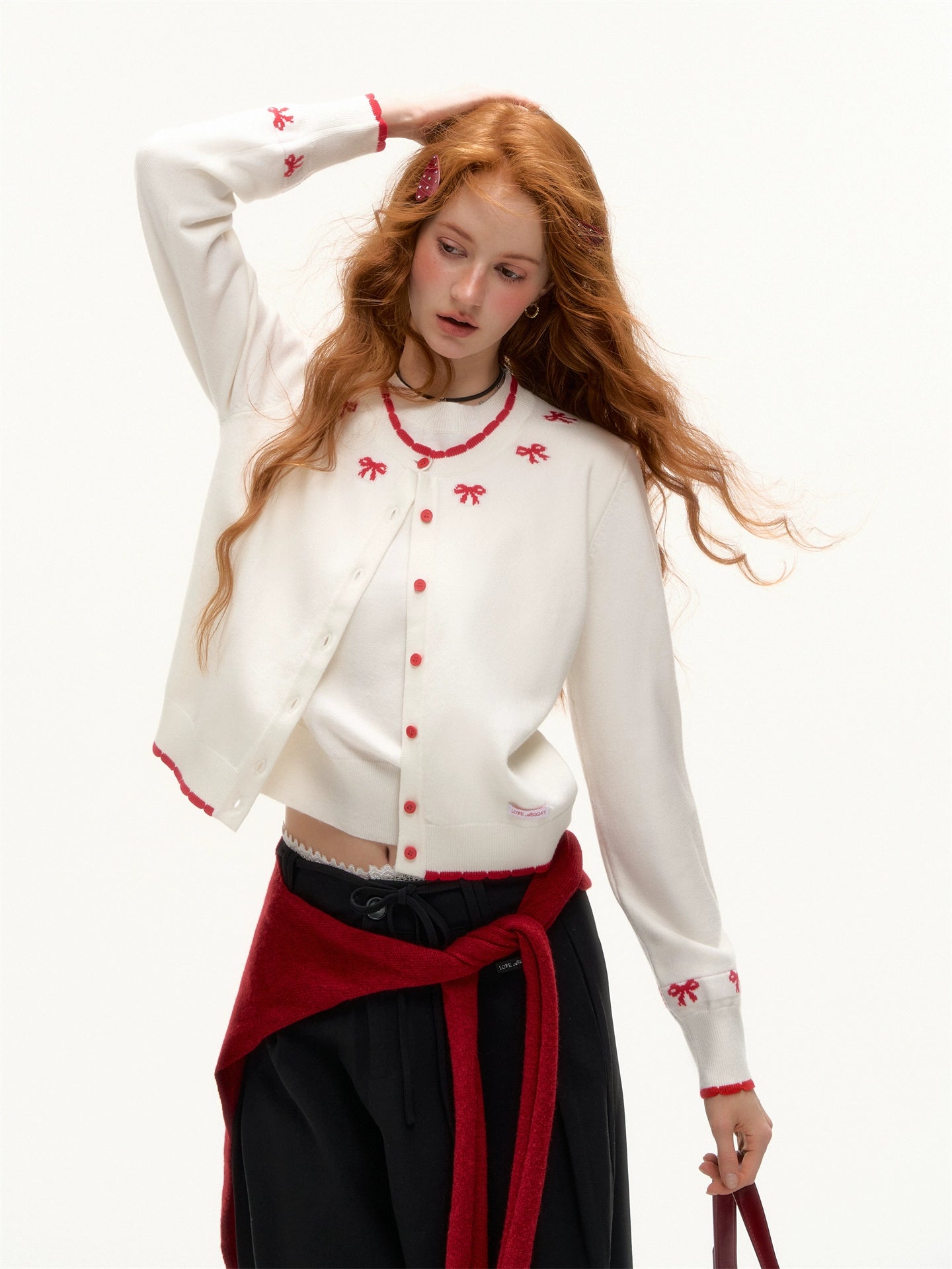 Contrast Jacquard Bow-Knot Knit Cardigan - CHINASQUAD