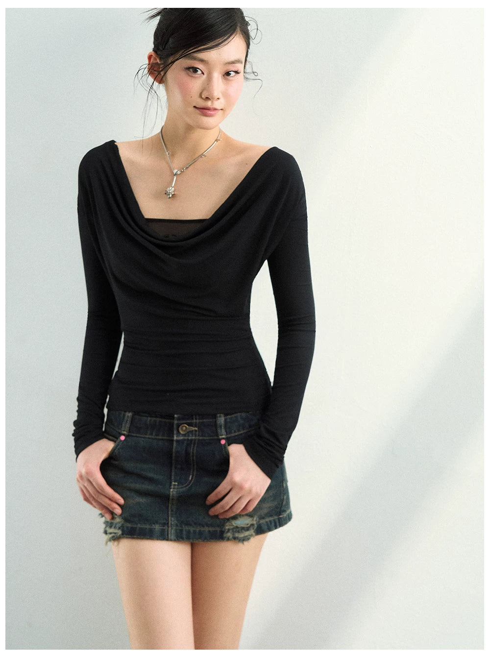 Reversible Draped Mesh Blouse