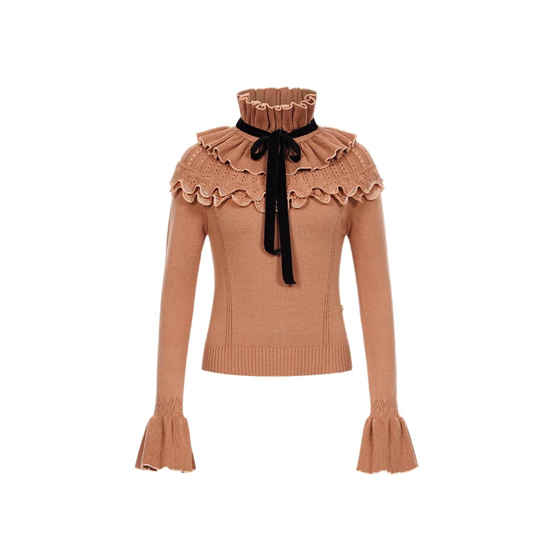 Lace Ruffle Knit Top & Midi Skirt Two-Piece Set