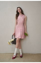 Mint & Strawberry Check Halter Dress - CHINASQUAD