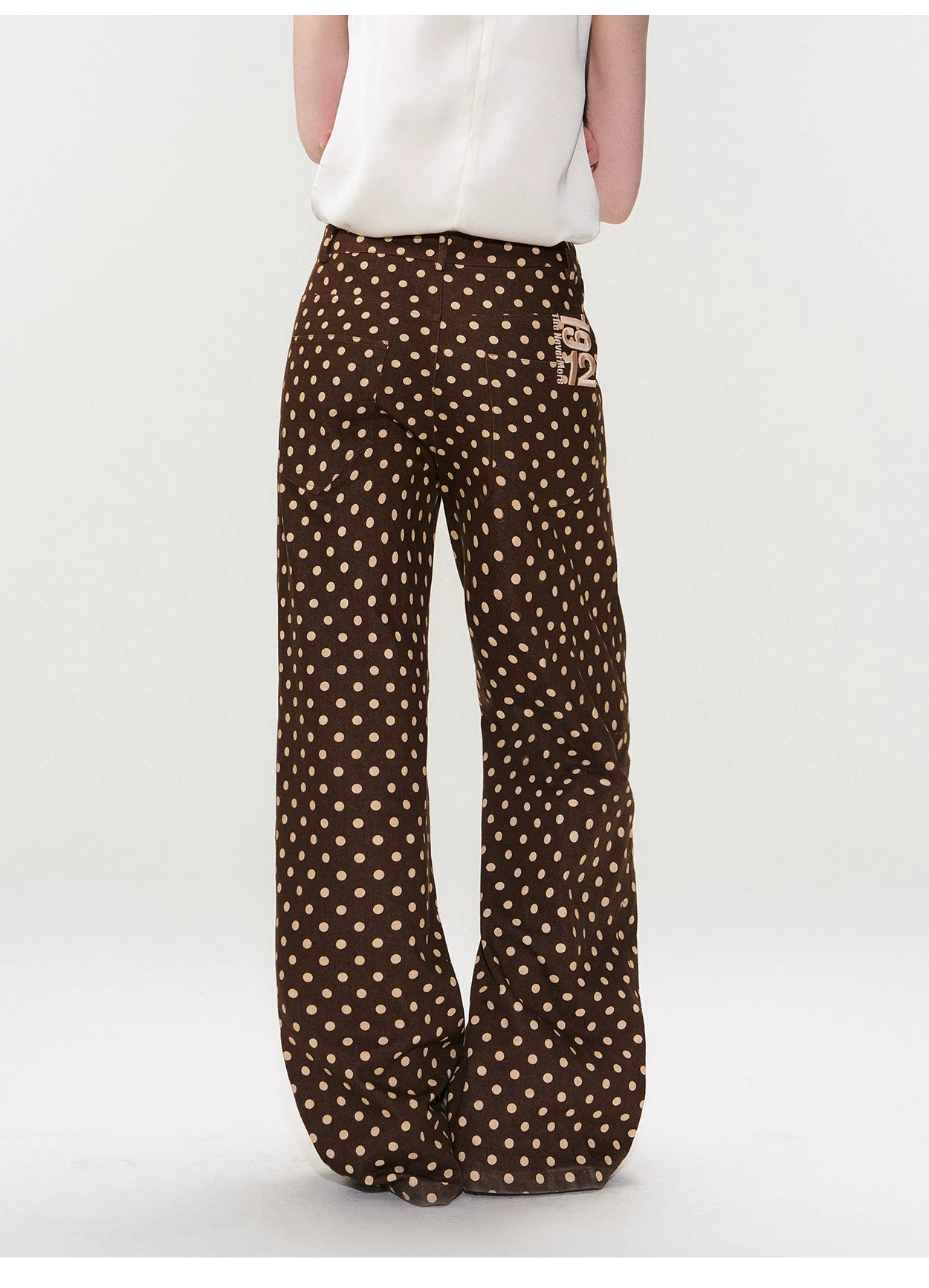 Vintage Polka Dot Straight-Leg Denim Trousers