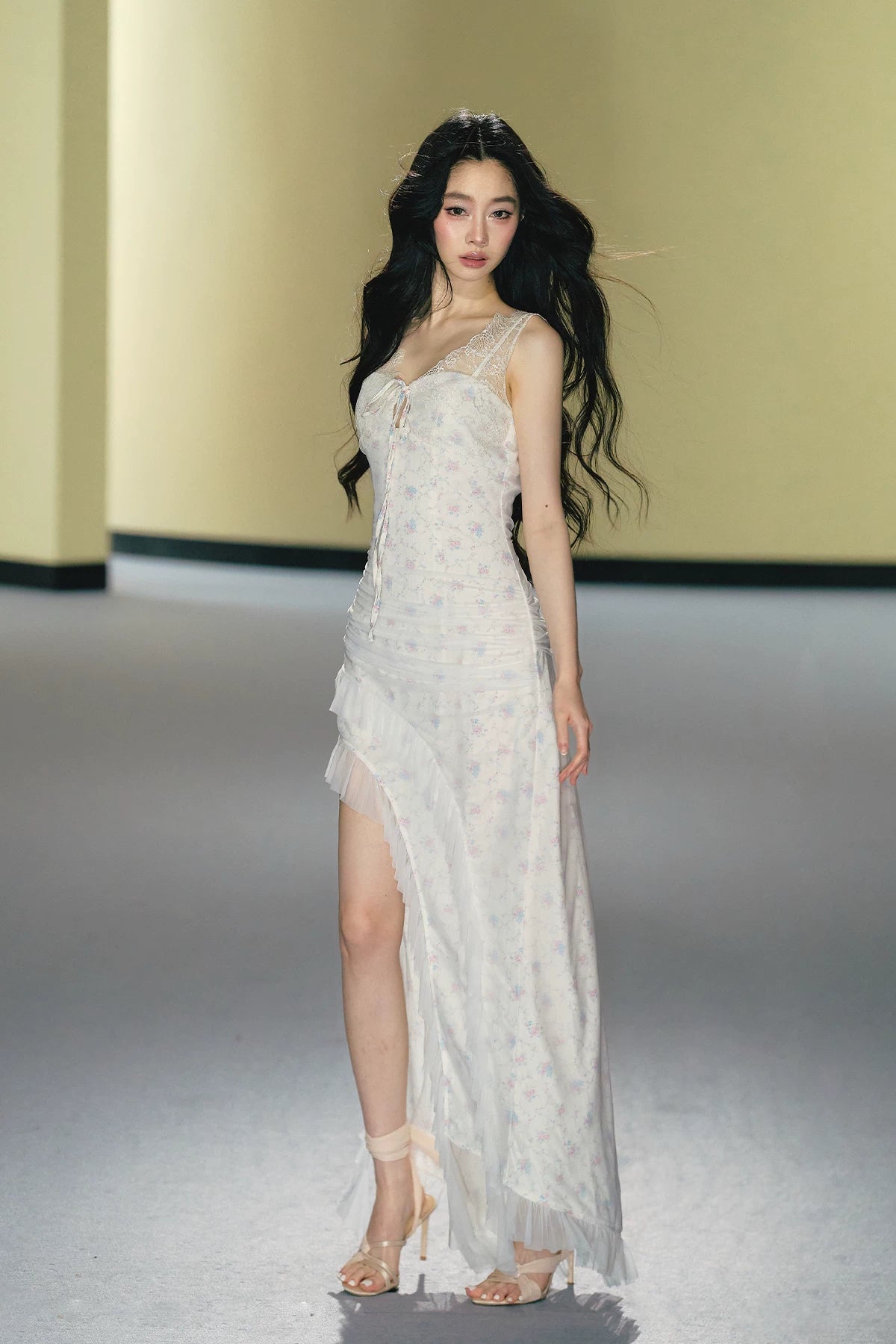 Romantic Floral Mesh Slip Maxi Dress