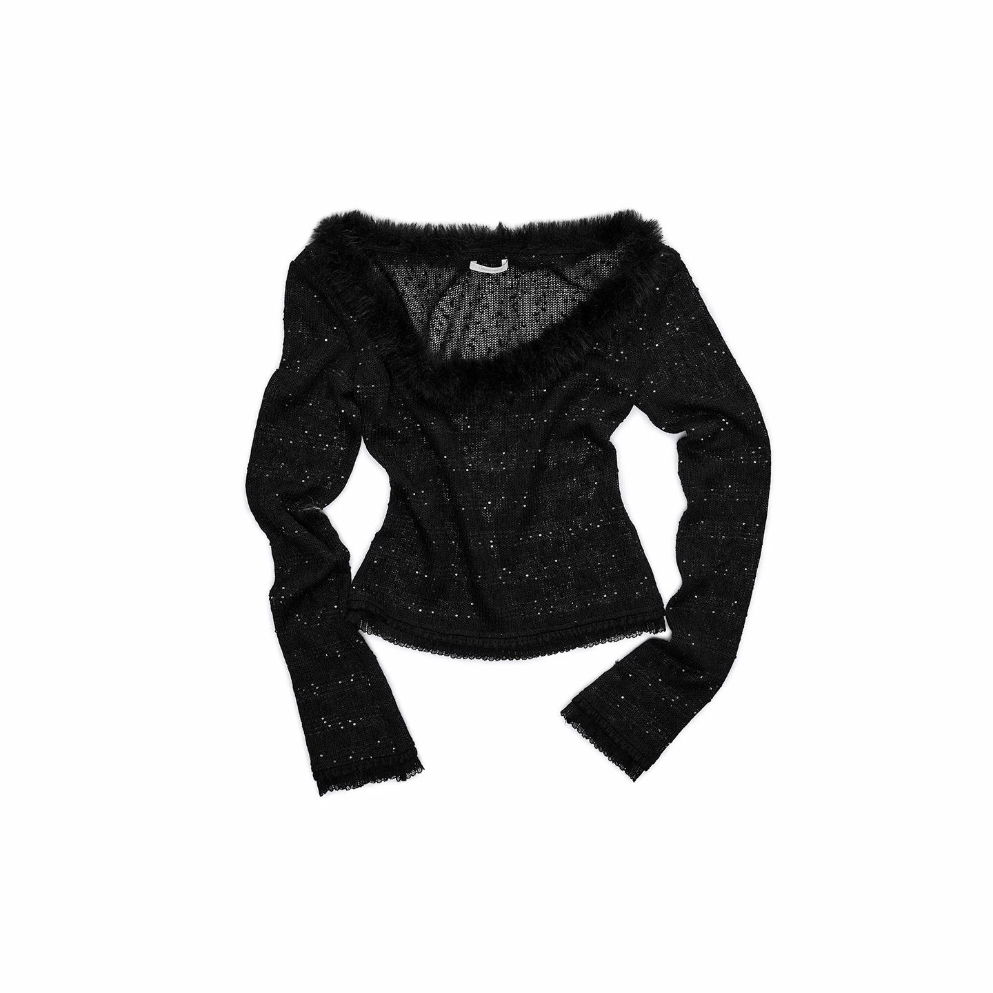 Off-Shoulder Sequin Knit Crewneck