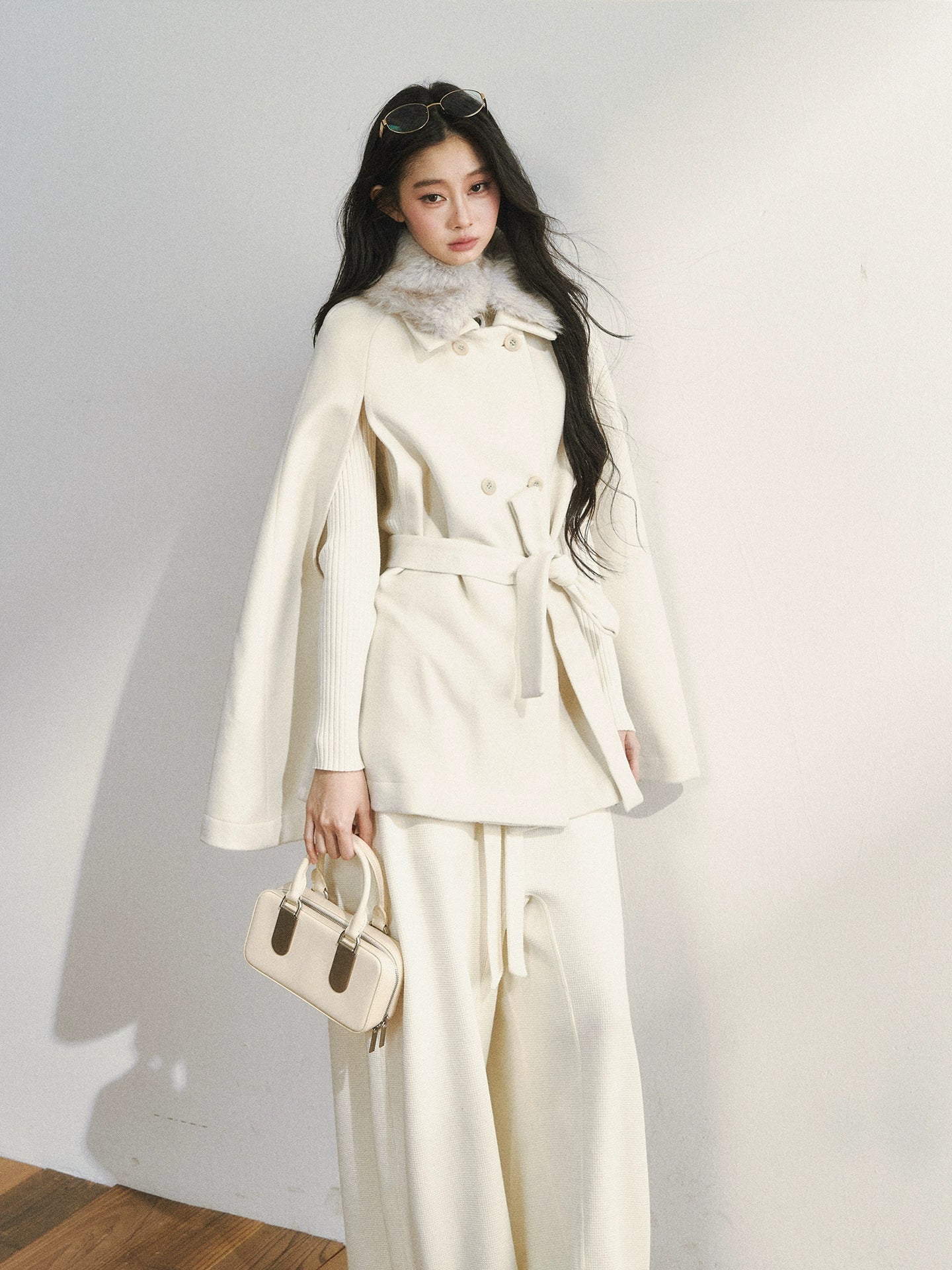 Elegant Two-Tone Wool Cape