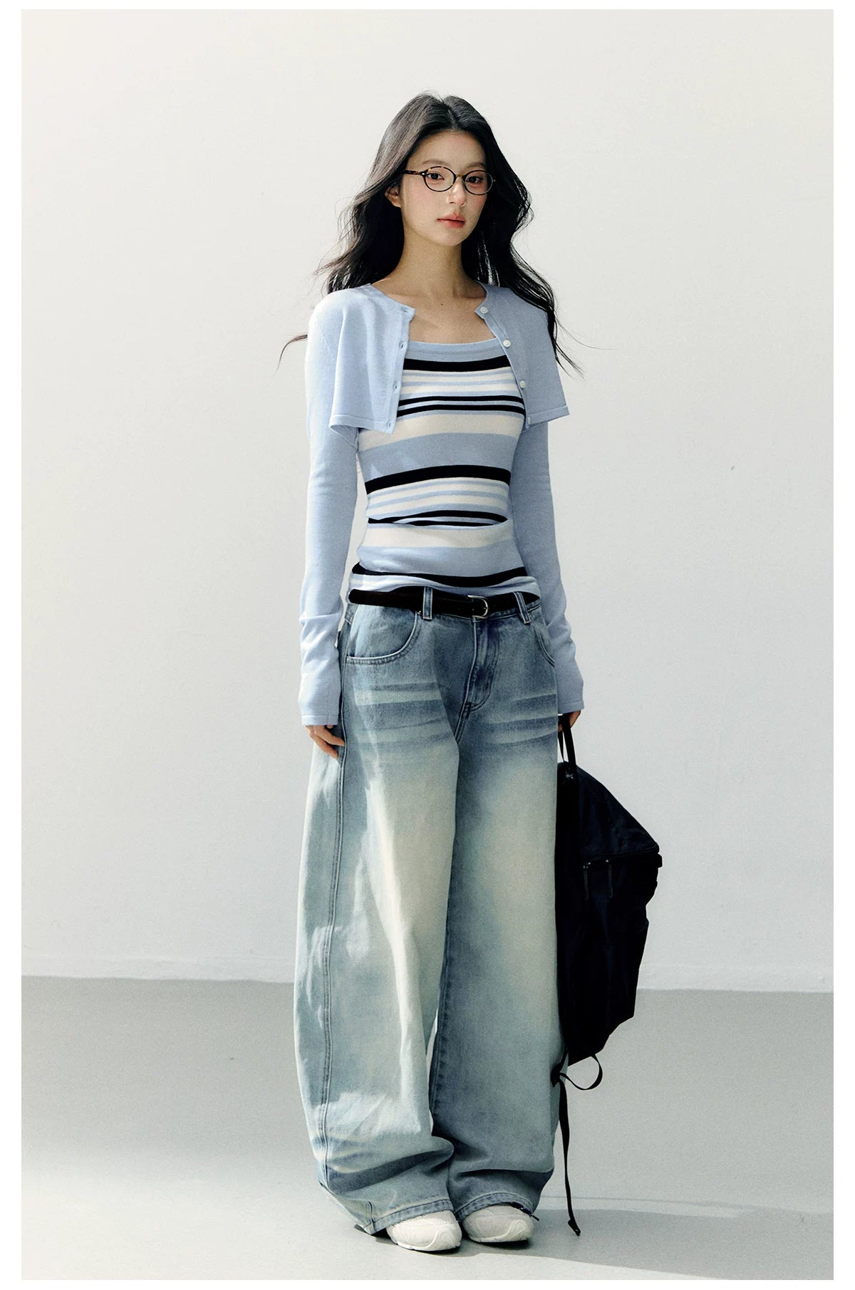 Structured Vest & Striped Camisole Two-Piece Set