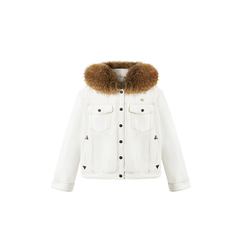 Polar Cotton Eco Fox Fur Collar Denim Jacket