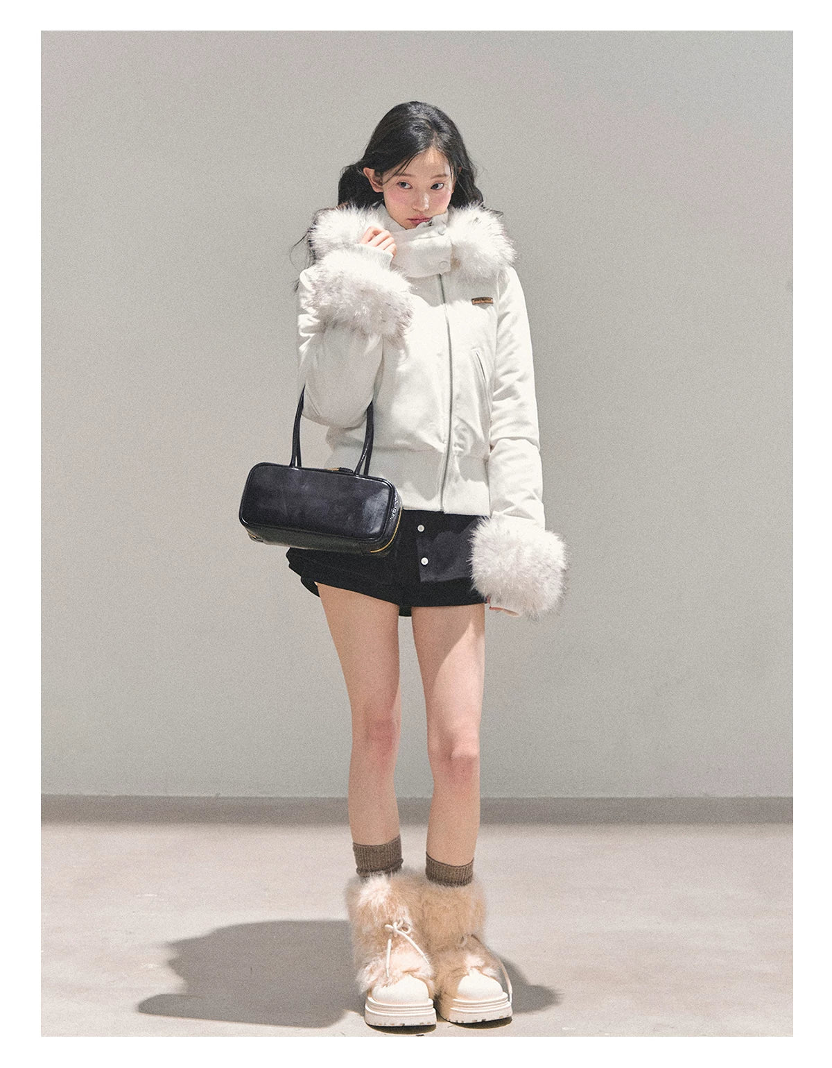 Faux Fur White Duck Down Puffer Jacket